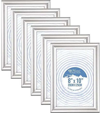 (Set of 6) Silver Photo Frame 8x10 Styrene Plastic Front Picture Frame certificate Portrait Landscape Wall Mountable or Tabletop Display Art Photo Picture For Stylish Home Office Classic Wall Décor