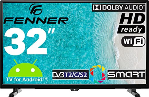 FENNER 32 HD Android SMART TV, Quad-Core, DVB-T2, Wi-Fi, Dolby Audio, App Store, Miracast, Sistema Operativo Android 11, uscita Ethernet, HEVC Main 10 Bit H265 FN3222HV