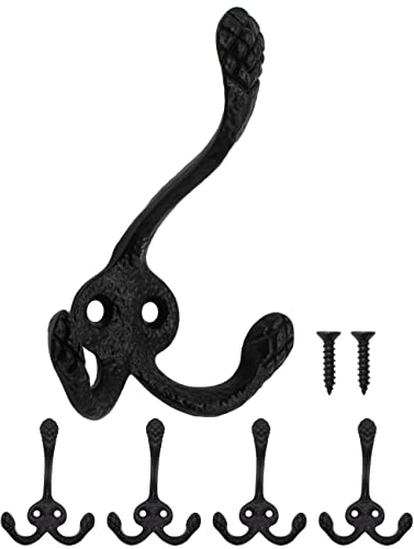 Fuxxer Rustikale Eisen-Haken, Garderoben-Haken, Gusseisen Design, 5er Set, schwarz