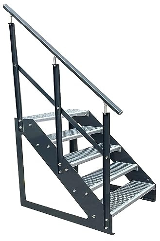 Kaminbau Mierzwa Premium trappa fristående, 5 steg (galvaniserat) räcke vänster (bredd 800 mm) (höjd 95 cm) (hängar: antracit) (steg: antracit)