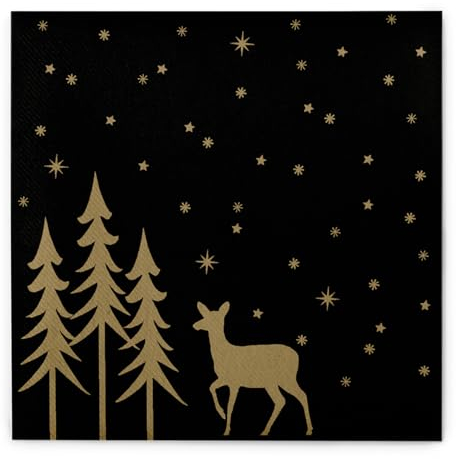 Mank Airlaid Servietten 40x40 cm, Premium Einweg Serviette, stoffähnlich und saugstark, perfekt für Weihnachtsfeiern & für die Adventszeit, Weihnachtsservietten gold 50 Stück Liane (Schwarz)