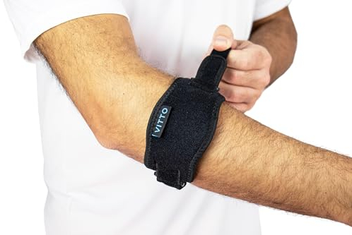 VITTO Tennis Elbow Support Strap - Compression Brace for Tendonitis, Arthritis, Injury - Elbow Support for Men & Women, Golfers Elbow (Adjustable Strap, Single)