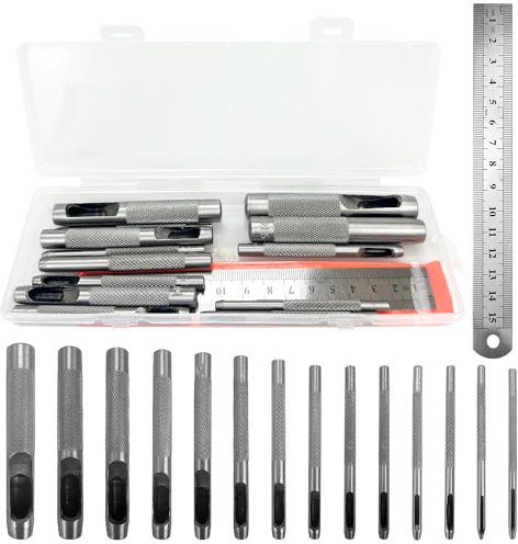 14 Piezas Juego de Punzones de Agujero,Cuero Perforador Cinturones Juego,Sacabocados Cuero Profesional Punzón Hueco para Correas de Cuero(1-10mm)