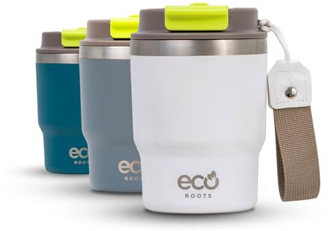 ECOROOTS Evergreen - Termo Café para llevar 360 ml – Vaso Térmico Frío I Tapa Antigoteo Sin BPA – Acero Inoxidable – Taza Térmica para Viajes, Oficina y Outdoor – Travel Mug Ligero (BLANCO MARFIL)