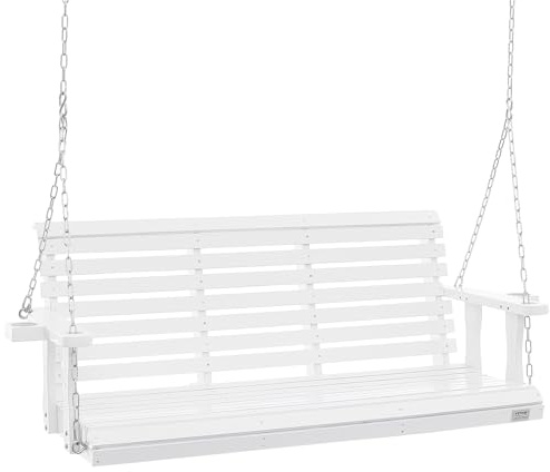 VEVOR Columpio de Madera para Porche 170x71x60cm, Columpio de Banco para Patio y Jardín, Capacidad de Carga Fuerte Mejorada de 880 Libras, Banco de Silla con Cadenas Colgantes para Exterior, Blanco