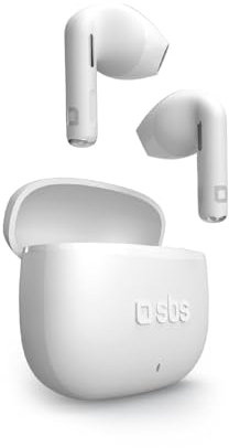 SBS Go Pods TWS – True Wireless Stereo Semi-In-Ear-Kopfhörer, Ladecase, integriertes Mikrofon, Touch-Bedienung, für Smartphones, Tablets, Laptops, 12 Stunden Wiedergabezeit, weiß
