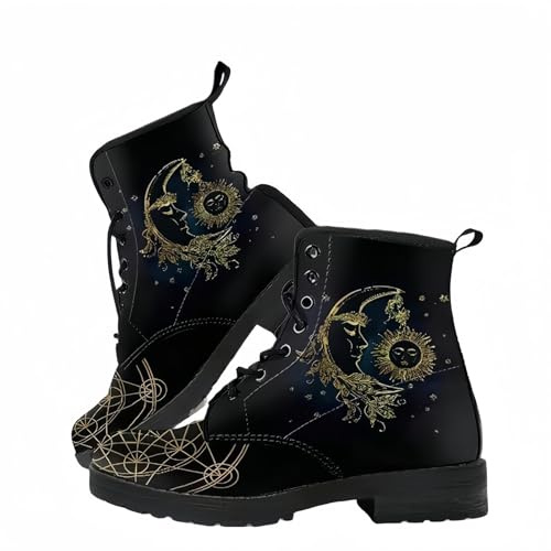Femmes imprimées combat bottes courtes avec rose crâne dessin animé motif mode lace-up talon gros plateforme cuir bottes de cheville cadeaux pour les filles dames chaussures d'automne et d'hiver