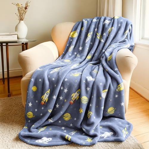 Behogan Manta infantil con diseño de estrella, 150 x 200 cm, transpirable, brilla en la oscuridad, suave y mullida, para dormitorio, sofá, habitación infantil