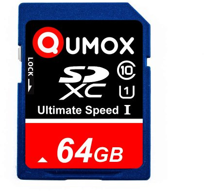 Qumox Tarjeta de Memoria SDXC 64GB UHS-I Clase 10 – hasta 80MB/s Lectura, 40MB/s Escritura – Tarjeta SD de Alta Velocidad para Cámaras Réflex, Video, Juegos, Dash CAM y Grabación 4K Full HD