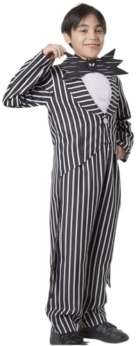 Disfraz Jack niño traje a rayas blanco negro estilo esmoquin con cola larga, Halloween carnaval cosplay infantil, look temático para fiesta escolar, teatro y desfiles (Traje rayas, 3-4)