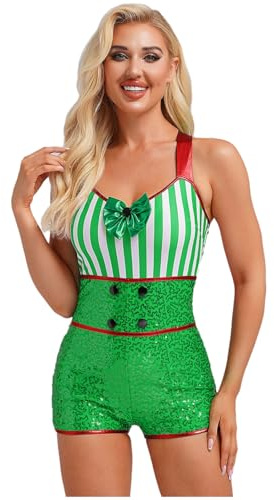 Rswnyirn Dam julkostym sockerstänger rollspel outfit randig bodysuit body tröja ärmlös temafest danskostym