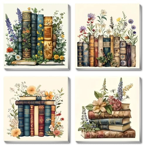 XXXCHENGJIA 4 Pack Framed Paint by Numbers for Adult, Book Paint by Numbers Kit for Adults Kids, DIY Flowers Acrylic Painting on Canvas for Home Wall Art Decor 8 x 8 Inch