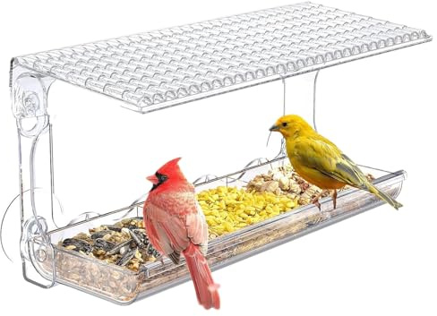 Rukjmqi Mangeoires pour Oiseaux d'Extérieur,Outil De Nourrissage Transparent Résistant Aux Intempéries avec Ventouse Puissante | Mangeoires pour Oiseaux Sauvages | pour Nourriture et Eau, Animaux de