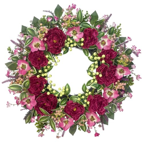 Orilium 24-Inch Peony Wreath for Front Door – Artificial Berry & Floral Spring Wreath, Handmade Summer Front Door Decor – All-Season Wreath for Porch, Garden, Window Decor