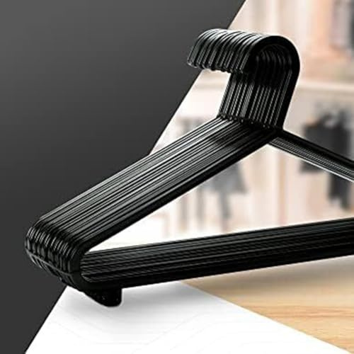 Lecreatekit Confezione da 10 grucce appendiabiti in plastica per adulti, con barra per pantaloni e clip, 36 cm, salvaspazio, colore nero, per l'organizzazione dell'armadio