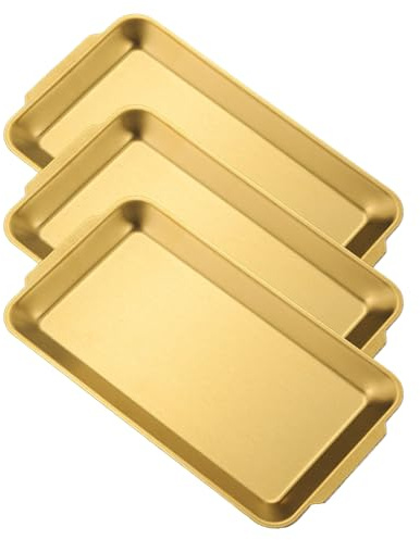 Mocifa 3 Piezas Bandeja Dorada Rectangular de Acero Inoxidable Plato Dorado Grande Bandeja Servir Rectangular Plato Acero Inoxidable Grande para Barbacoa Comedor Fiesta Bufé Camping (40 x 24 x 1.6 cm)