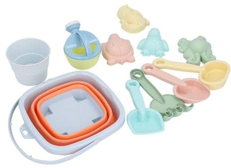 Cryfokt Strandleksaksset, 11 Delar Lättviktsbärbar Hopfällbar Sandhink, Hopfällbar Strandhink med Vattenkruka Sil Sandskyfflar för Strandpoollekplats (Orange)