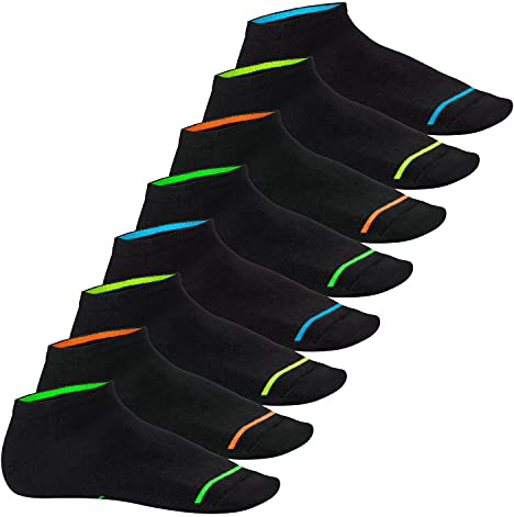 Footstar 8 paia di calze da ginnastica fosforescenti unisex - Nero & Neon 43-46