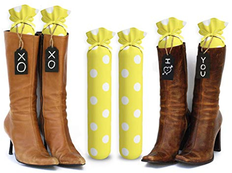 My Boot Trees - Boot Shaper Stands for Closet Organization - Keeps Them Shaped Properly - Many Patterns to Choose from - 1 Pair (Yellow with White Polka Dots)