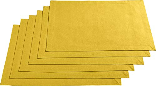 REDBEST Tischset, Platzset, Untersetzer Uni 6er-Pack Seattle, 100% Baumwolle gelb Größe 30x45 cm - Robustes, glattes Gewebe, mit hochwertigem Kuvertsaum