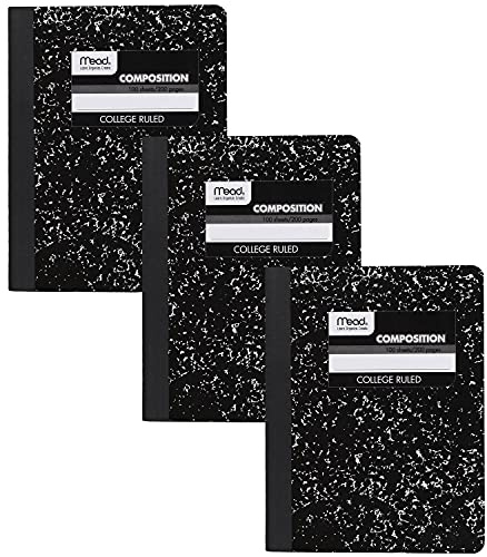 Mead Composition Notebooks, 3 Pack, College Ruled Paper, 9-3/4 x 7-1/2, 100 Sheets per Comp Book, Black Marble (38111)