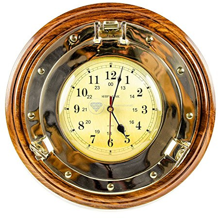 Nagina International Solid Brass Nautical Porthole Time's Wall Clock On Exclusive Selected Rosewood Base | Premier Elite Wall Decor Gifts & Accessories (12 Inches)