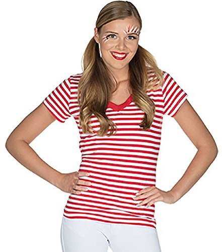 Rubie's Gestreiftes Damen-Oberteil mit V-Ausschnitt, rot/weiß, Gr. 34-48, rot, 38/40 DE