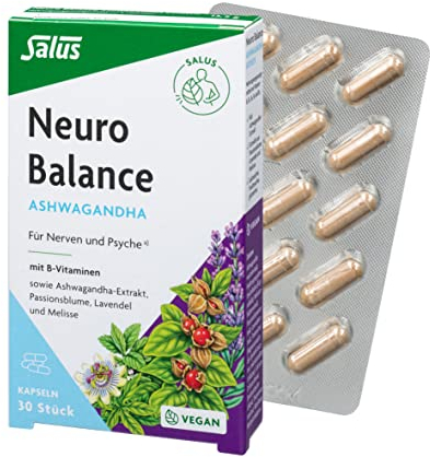 Salus – Neuro Balance Ashwagandha Kapseln – 1x 90 St. – Für Nerven und Psyche – mit B-Vitaminen, Ashwagandha, Passionsblume, Lavendel und Melisse – perfekt bei Stress unterwegs – vegan
