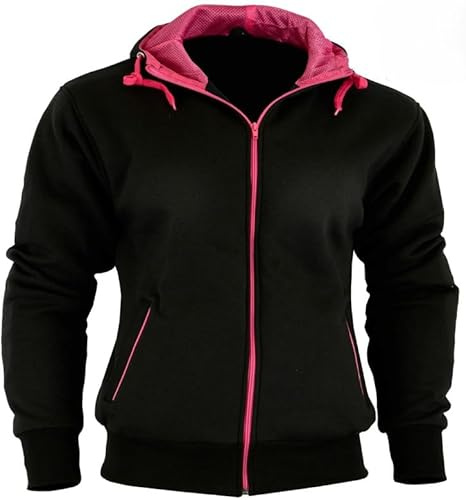 SPEED MAXX LTD Ladies Pink/Black Fleece Hoodie Removable Armour Motorbike/Motorcycle Jacket (M)