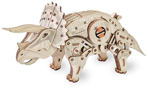 EWA Triceratops Top-Grade Plywood 3D Mechanical Model Construction Kit. Pre-Cut Design. DIY Assembly. 283 Pieces. Suitable for 14+ Years., natural