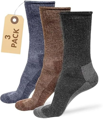 American Mammoth Alpaca Wool Socks for Men & Women Comfortable Casual Outdoors Hiking Boot & Dress Socks (Large, 1x Brown 1x Denim 1x Grey)