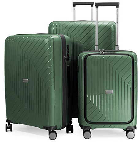 Hauptstadtkoffer TXL - 3er Kofferset, TSA, Trolley-Set, 4 Rollen, Rollkoffer, EXTRA LEICHT, Reisekoffer, (S+Laptopfach, M & L), Dunkelgrün