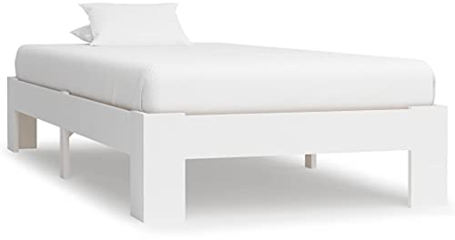 vidaXL Kiefernholz Massiv Bettgestell Holzbett Einzelbett Futonbett Massivholz Bett Bettrahmen Lattenrost Schlafzimmerbett Weiß 90x200cm