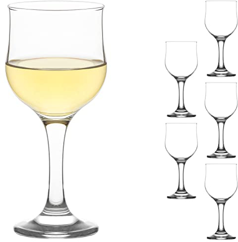 LAV Small Premium Wine Glasses Set of 6 - Clear White Wine Glasses 8 Oz - Tulip Shape Short Stem Wine Glass Set for Dinner Tables and Gifts