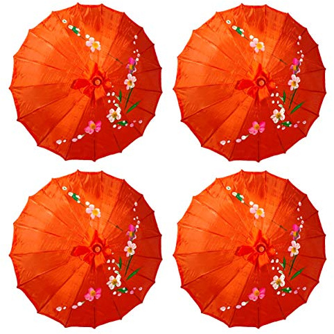 TJ Global PACK OF 4 Japanese Chinese Kids Size 22 Umbrella Parasol For Wedding Parties, Photography, Costumes, Cosplay, Decoration And Other Events - 4 Umbrellas (Red)