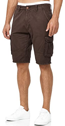 Indicode Herren Blixt Cargo Shorts mit 6 Taschen und Gürtel aus 100% Baumwolle | Männer Dk Brown, L