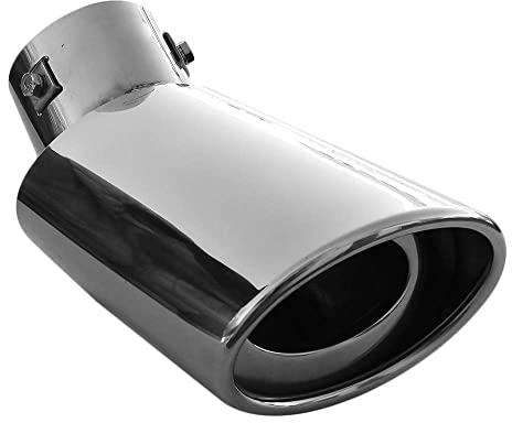 Auspuffblende Endrohr Endstuck Auspuff Blende Schalldampf Sportauspuff Universell Schalldampf Sport Tuning Optik Edelstahl Oval bis 64mm Chrom AutoHobby