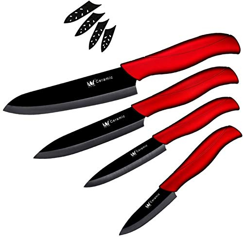 Cuchillos de cerámica Mango rojo Cuchillo de cocina 3 4 5 6 Cuchillos de cocina Conjunto de cocina Cuchillo de cuchilla de zirconia negro con vaina negra