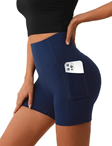 Desol Cykelbyxor för kvinnor med fickor, shorts med V-formad hög midja, korta sportbyxor för kvinnor med magkontroll, sportshorts för yoga och löpning, XXL