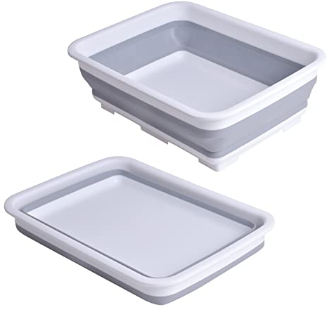 Pinsheng Spülschüssel Faltbar Camping, Wäschewanne Plastik Wäschekorb Faltbar Abwaschschüssel Camping Klappbare Spülschüssel 10L Multifunktion Schneidebrett Küche für Wohnmobil Camping Reisen