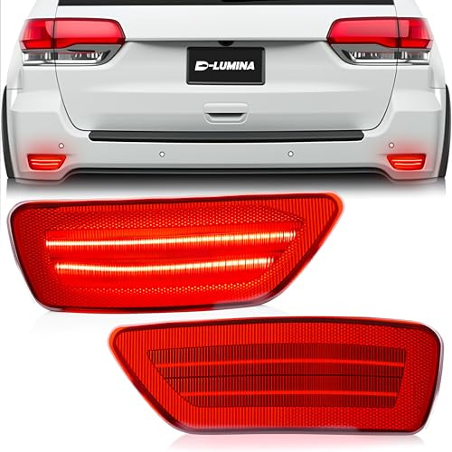 Rear Bumper Reflectors LED Light Red Lens for Jeep Grand Cherokee 2011-2021