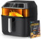 Aigostar Freidora de Aire XXL 8.8L, Air Fryer 2200W, Doble Resistencia, 55% Menos Energía, freidora aire con 13 Programas, Acero Inox Interior, Pantalla Táctil y Ventana, Comunidad Recetas, Negro