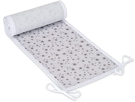 FabiMax Nestchen/Bettumrandung aus atmungsaktivem Netzstoff, 200 cm (55/90/55) - für Beistellbett Boxspring, graue Sterne auf weiß
