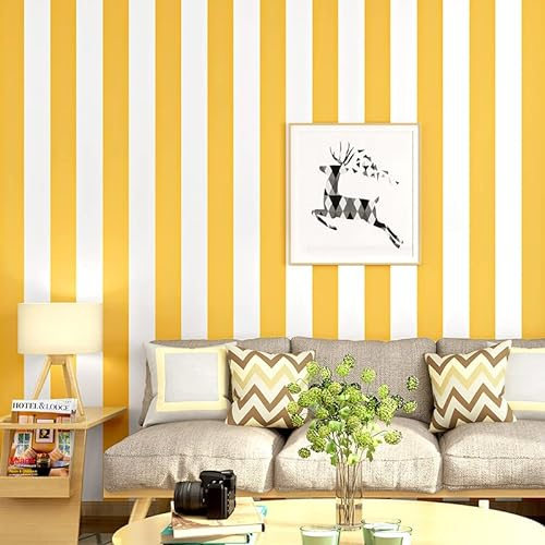 SAIMEYI PVC Tapete - Moderne Minimalistische Vertikal Gestreifte Tapete für Schlafzimmer, Esszimmer, Bars und TV-Hintergründe in Gelb und Weiß