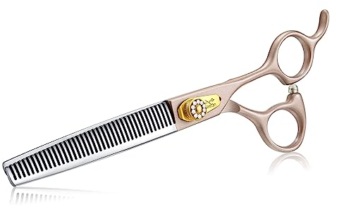 JASON Profi Fellschere für Hunde - 40 Zähne Effilierschere aus japanischem 440C-Edelstahl 7 Zoll Hundeschere mit ergonomishcen Griff, Roségold
