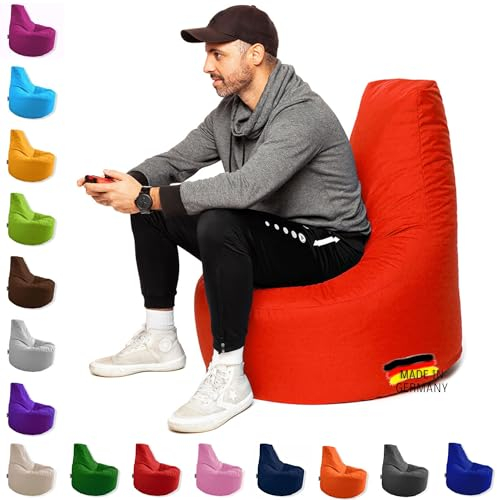 PATCH HOME Gamer Kissen & Lounge Sitzsack – befüllbar mit Reißverschluss, gefüllt mit Styropor, geeignet für In- & Outdoor. Perfekt als Gaming Sessel Sitzkissen (Rot, Ø 65cm x Höhe 70cm Junior)
