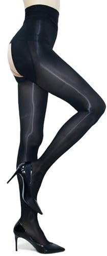 GOCBOBO Women's Oil Shiny Pantyhose High Waist Sheer Shimmer Tights Control Top Glossy Pantyhose for Women Black