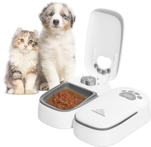 SKAILING Distributeur Automatique de Croquettes pour Chat 2 Repas, avec Affichage LED et Mode économie d'énergie, pour Chat et Chien