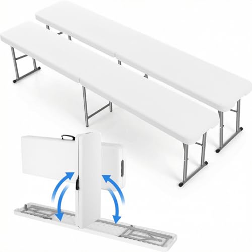 LIFERUN 2 pcs Bancs Pliables 183 cm,Banc de bière Pliant Camping avec poignée de Transport,Banc Pliable Camping Structure en Acier et Plateau en Plastique HDPE,pour Jardin Fête Barbecue Pique-Nique