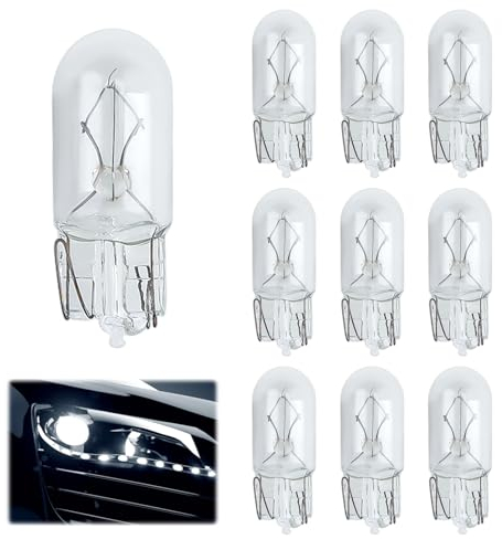 10 Packs 501 W5W T10 Car Bulbs, Side Car Light Bulbs, W5W Bulb for Enhanced Interior & Exterior Lighting, 12V 5W Car Light Bulbs, Fit for Sidelights License Plate Reverse Parking Dashboard Lamps